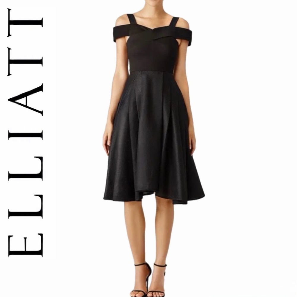 Elliatt Verve Cold Shoulder Dress Black Small | Sweetheart A-Line Midi Cocktail